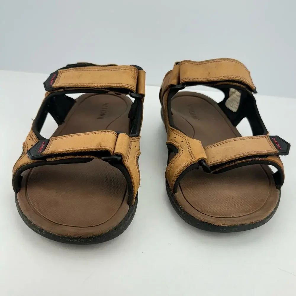 Vionic Neil Brown Nubuck‎ Leather Breathable Adjustable Platform Sandals Sz 7